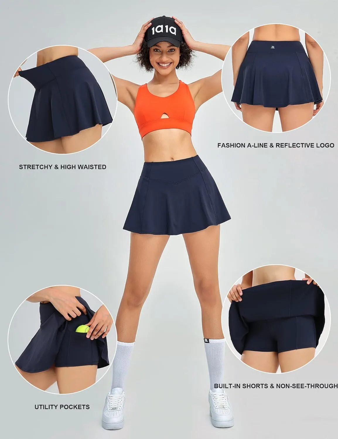 1a1a Womens Tennis Golf Skirts with Shorts Pockets High Waisted Sports Athletic Skorts Skirt