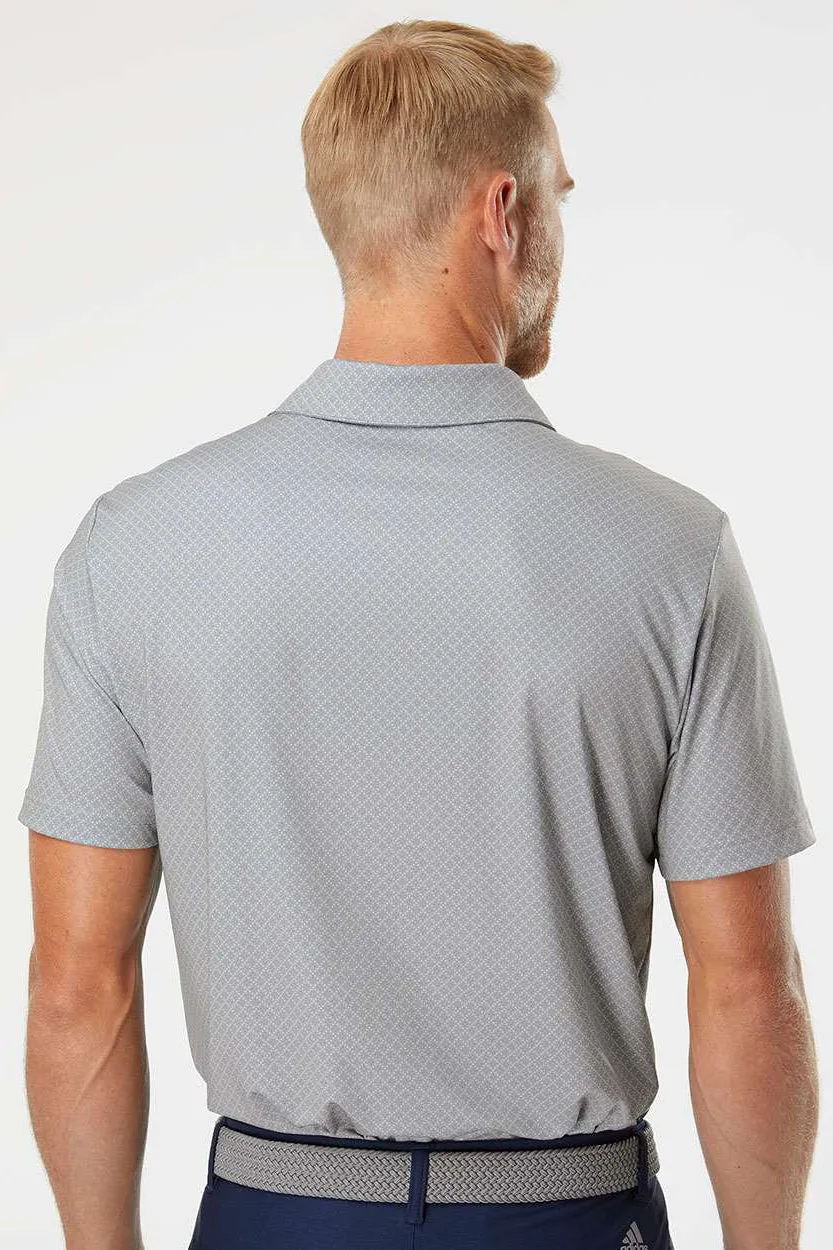 Adidas Mens Diamond Dot Moisture Wicking Short Sleeve Polo Shirt - Grey/Team Royal Blue/Navy Blue - NEW