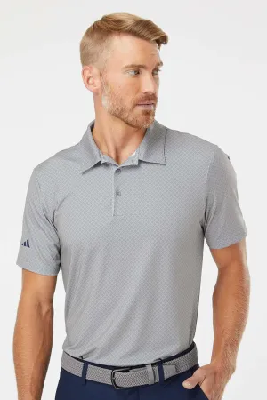 Adidas Mens Diamond Dot Moisture Wicking Short Sleeve Polo Shirt - Grey/Team Royal Blue/Navy Blue - NEW