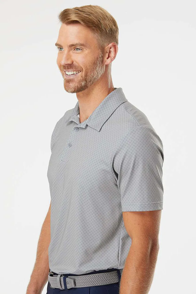 Adidas Mens Diamond Dot Moisture Wicking Short Sleeve Polo Shirt - Grey/Team Royal Blue/Navy Blue - NEW