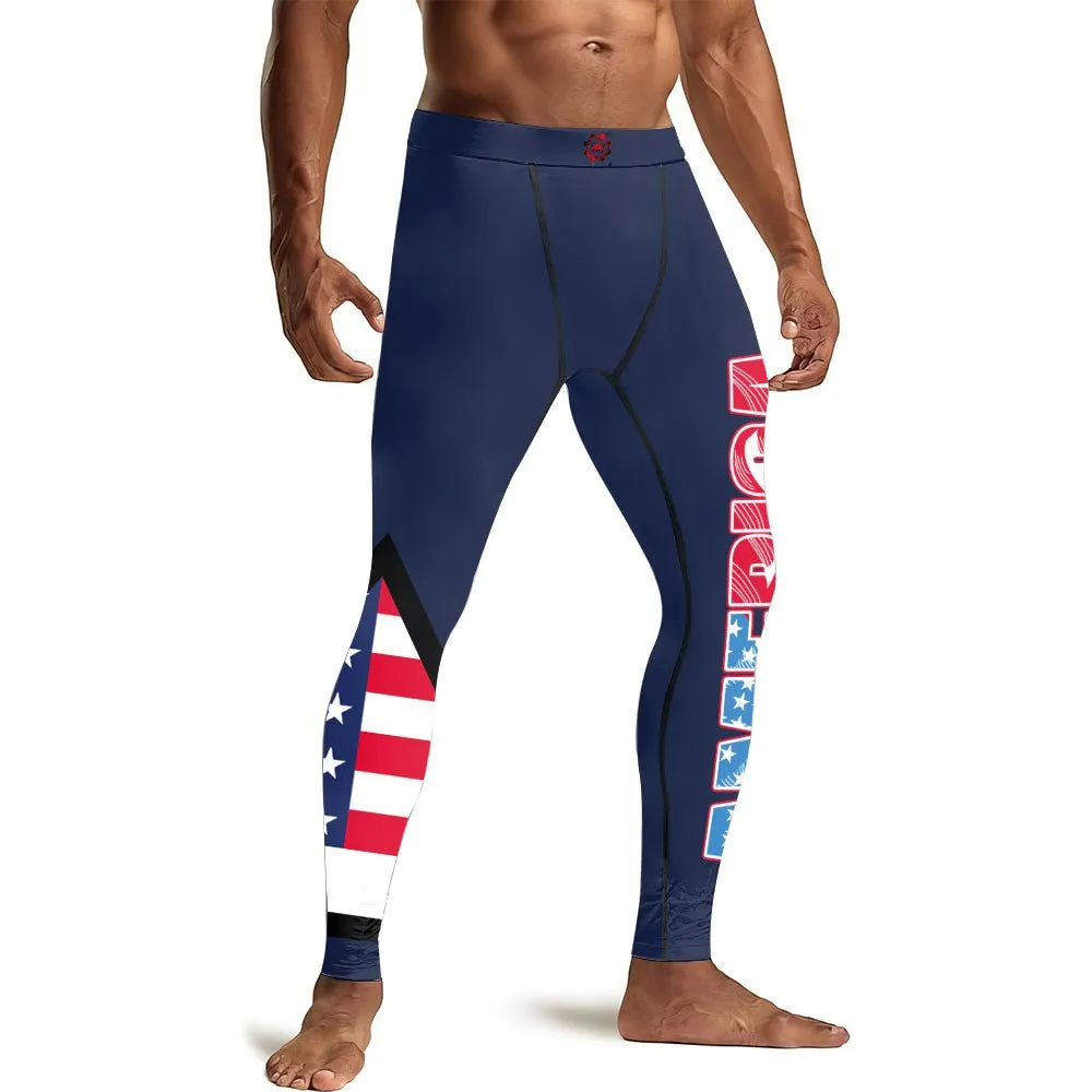 American Flag Blue Men's Compression Leggings