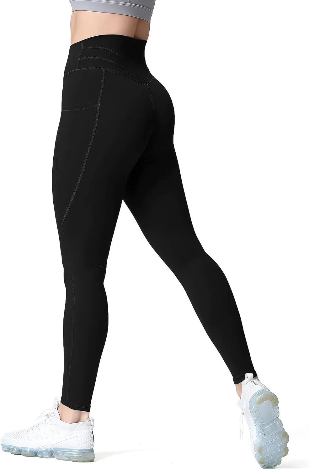Aoxjox Trinity High Waisted Yoga Pants with Pockets for Women Tummy Control Cross-Waist Buttery Soft Workout Leggings 26"