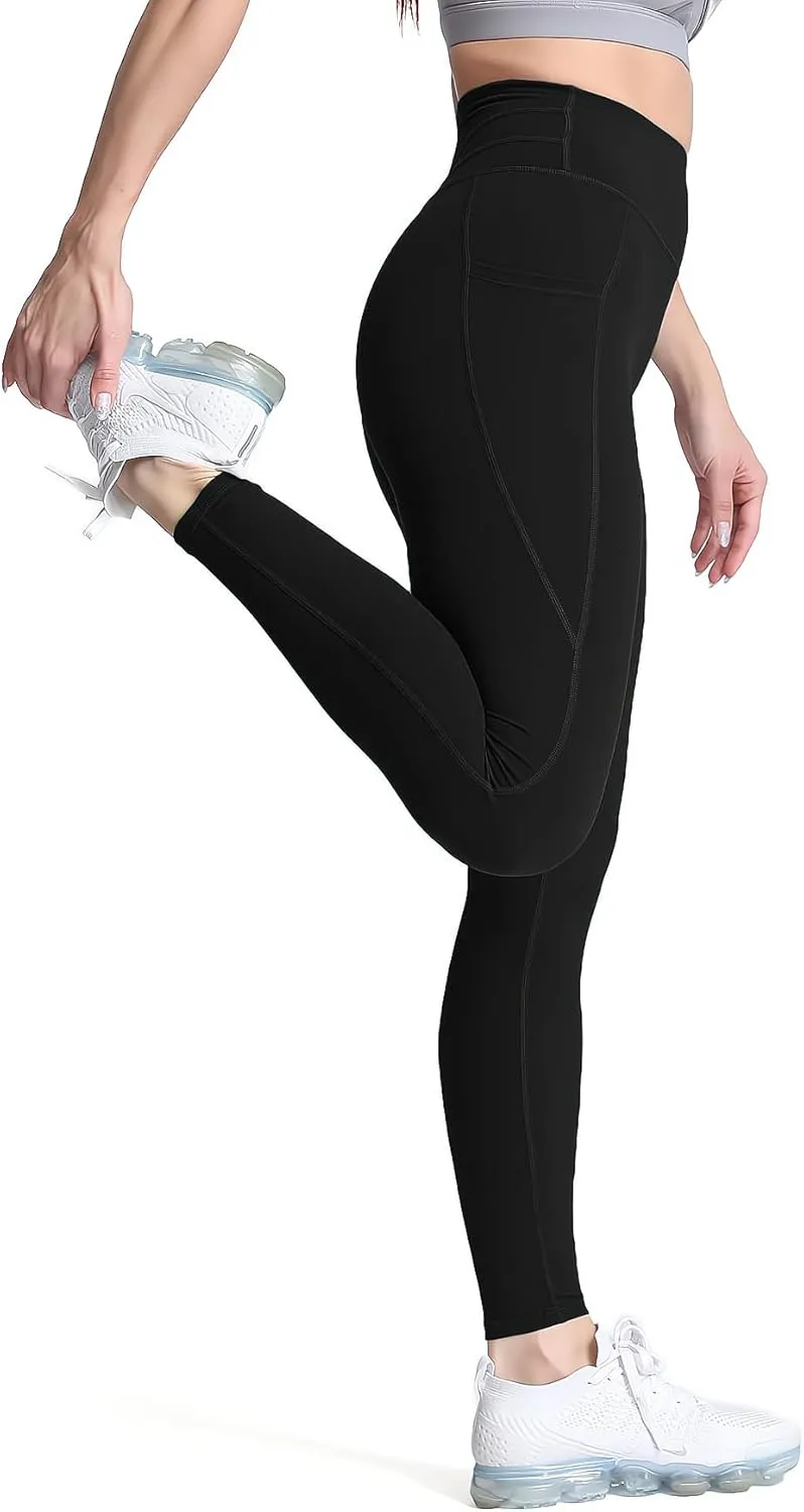 Aoxjox Trinity High Waisted Yoga Pants with Pockets for Women Tummy Control Cross-Waist Buttery Soft Workout Leggings 26"