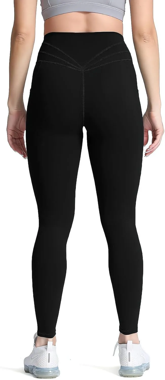 Aoxjox Trinity High Waisted Yoga Pants with Pockets for Women Tummy Control Cross-Waist Buttery Soft Workout Leggings 26"