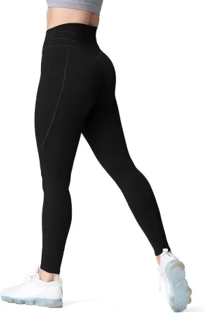 Aoxjox Trinity High Waisted Yoga Pants with Pockets for Women Tummy Control Cross-Waist Buttery Soft Workout Leggings 26"