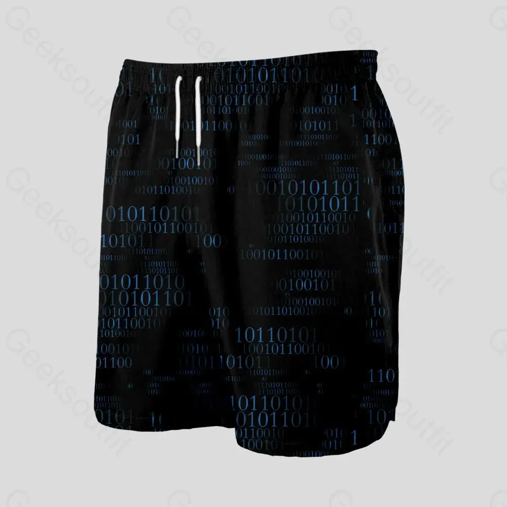 Binary Computer 1s and 0s Black Geeky Drawstring Shorts