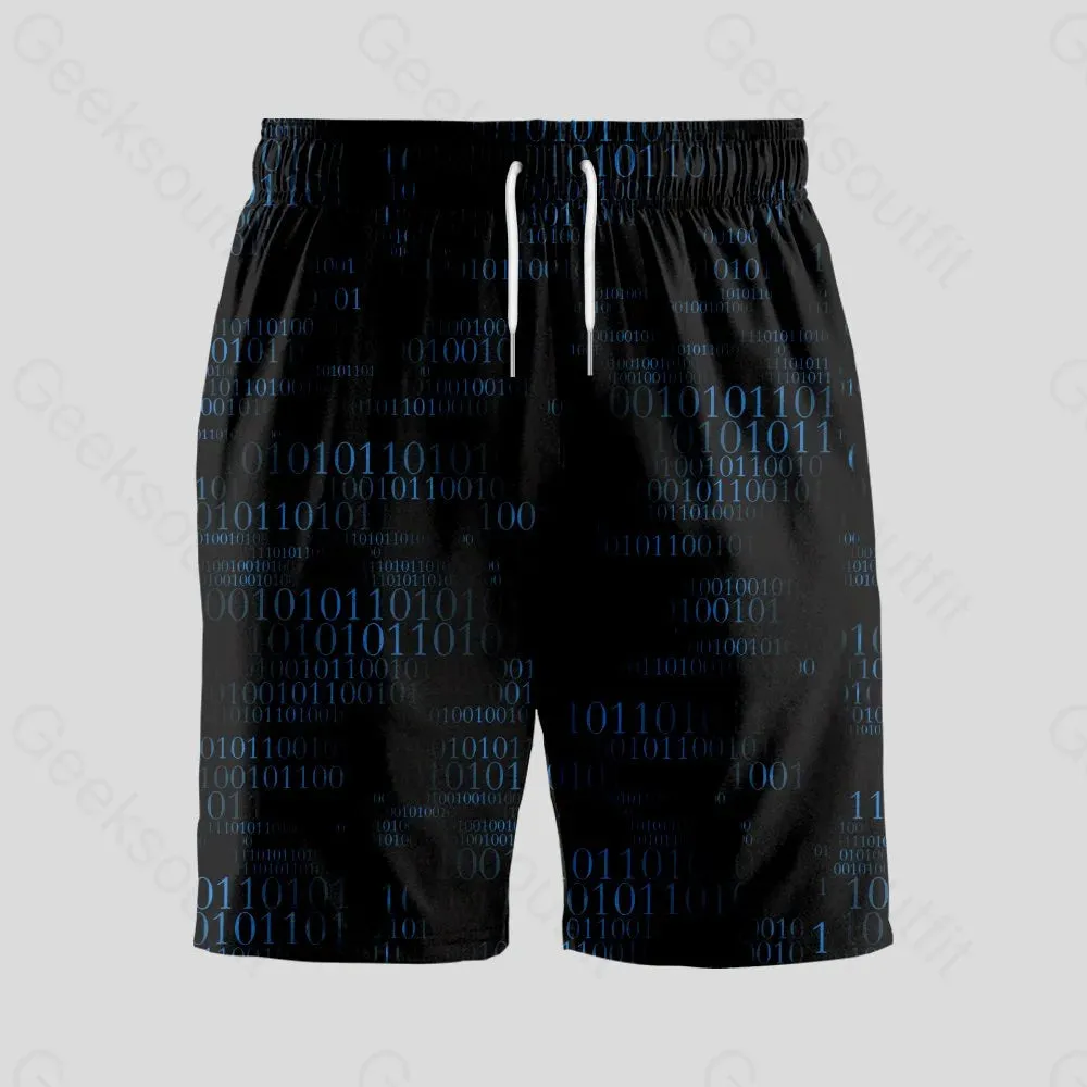 Binary Computer 1s and 0s Black Geeky Drawstring Shorts
