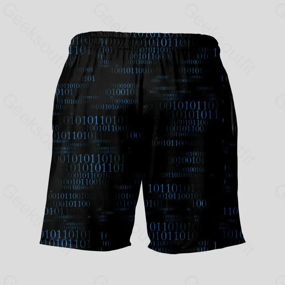 Binary Computer 1s and 0s Black Geeky Drawstring Shorts
