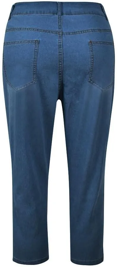 Capris Jeans for Women High Waisted Stretchy Ripped Skinny Denim Capri Jean Shorts Distressed Cropped Jeggings
