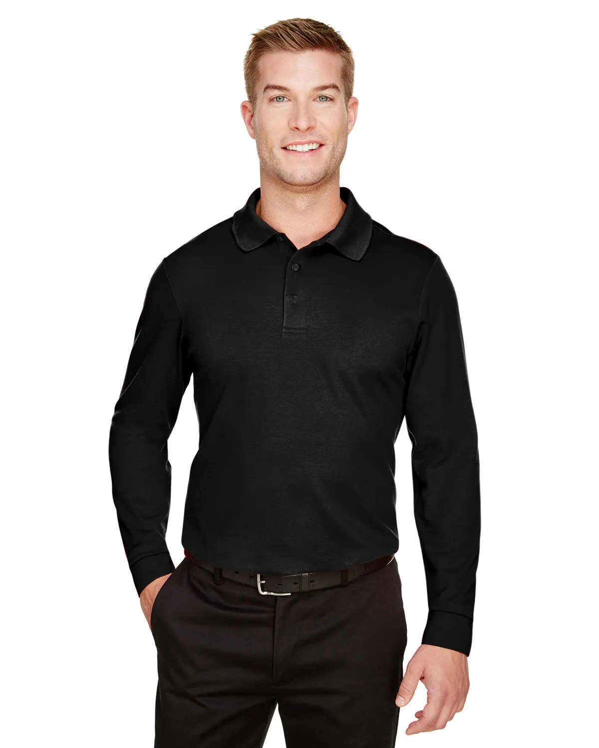 Crownlux Performance Mens Plaited Long Sleeve Polo