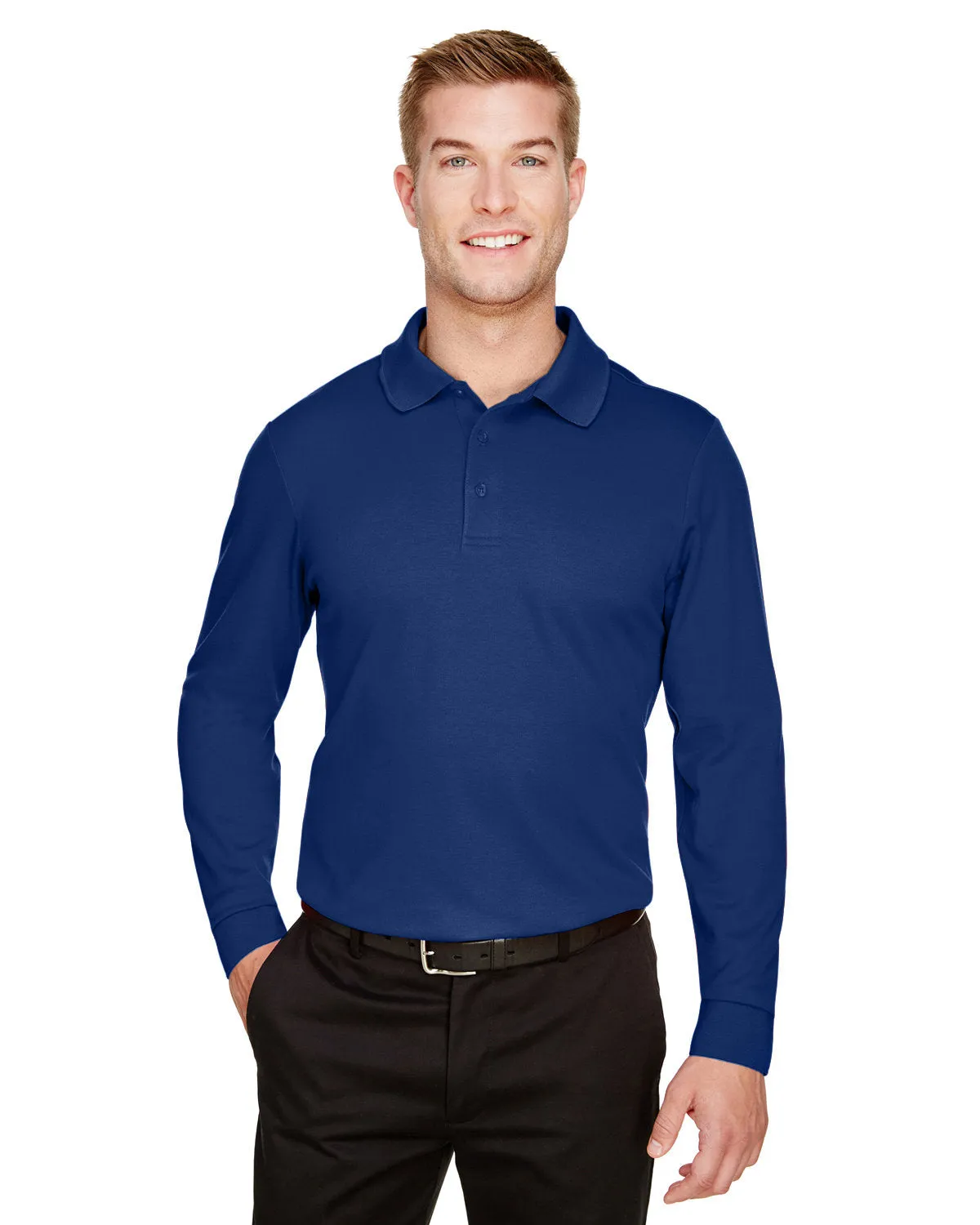 Crownlux Performance Mens Plaited Long Sleeve Polo