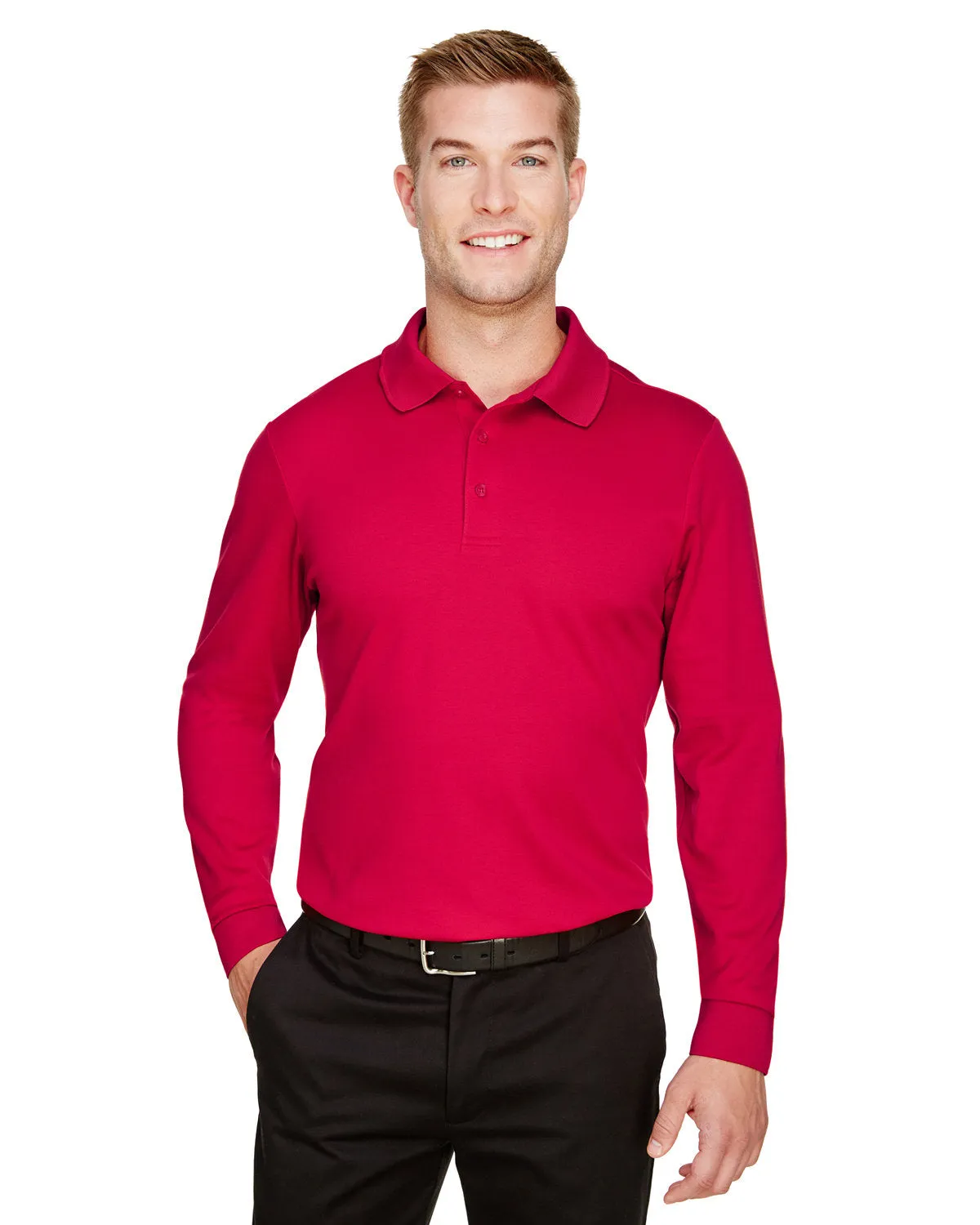 Crownlux Performance Mens Plaited Long Sleeve Polo