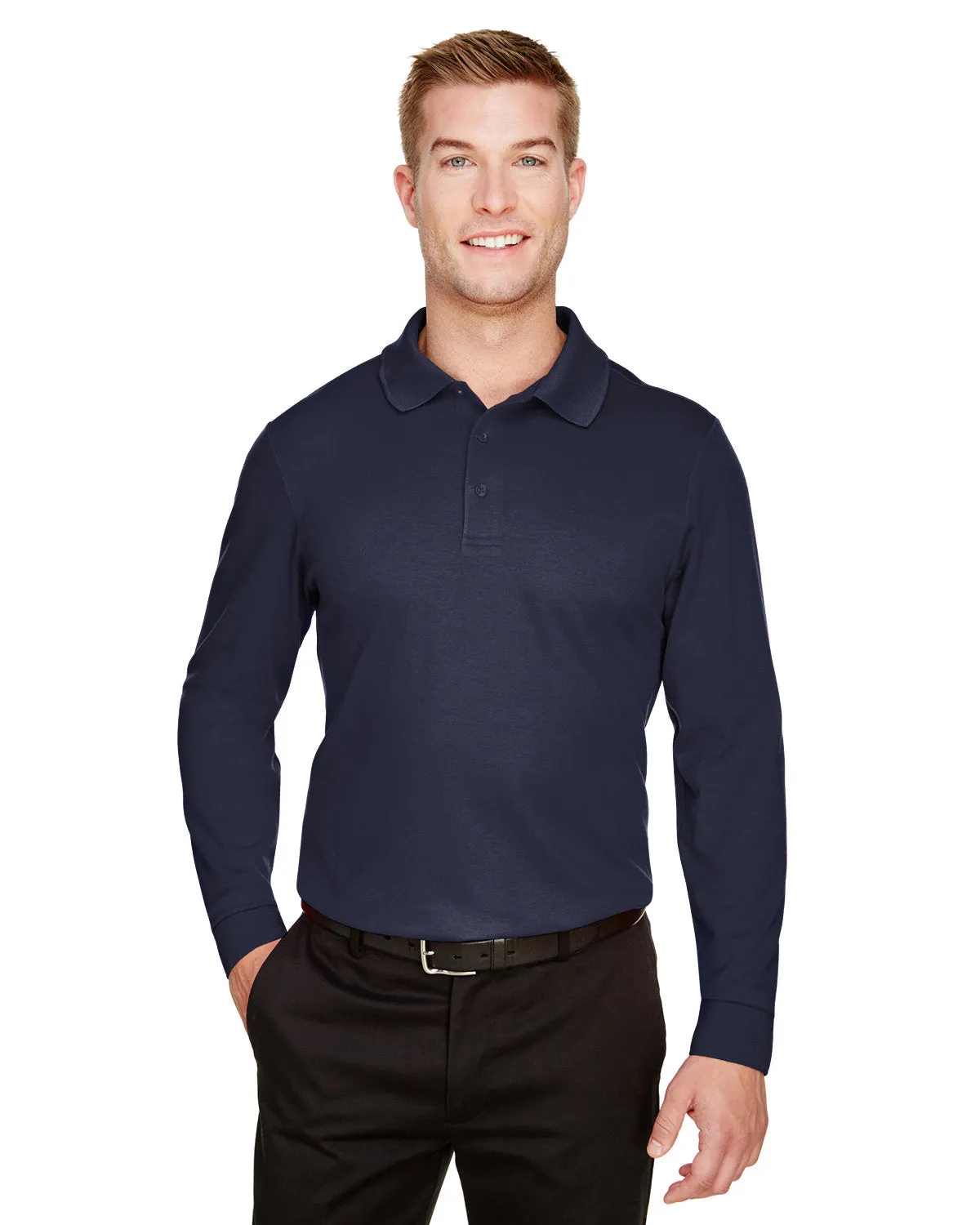 Crownlux Performance Mens Plaited Long Sleeve Polo