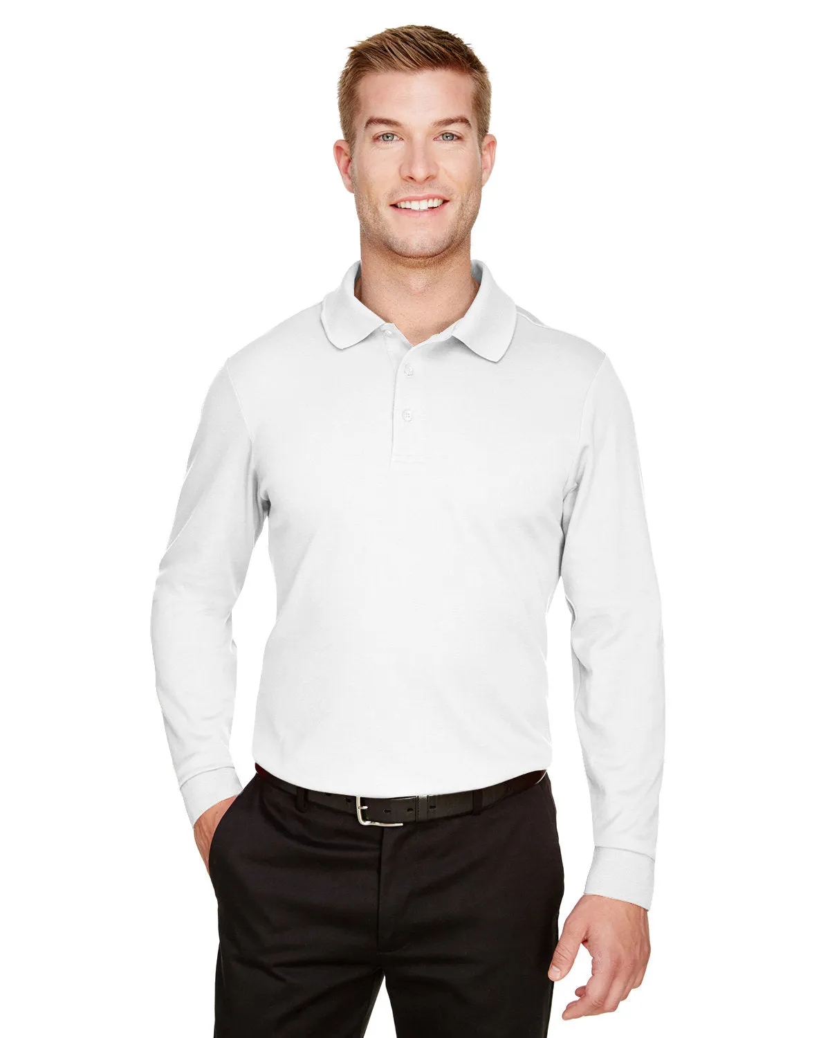 Crownlux Performance Mens Plaited Long Sleeve Polo