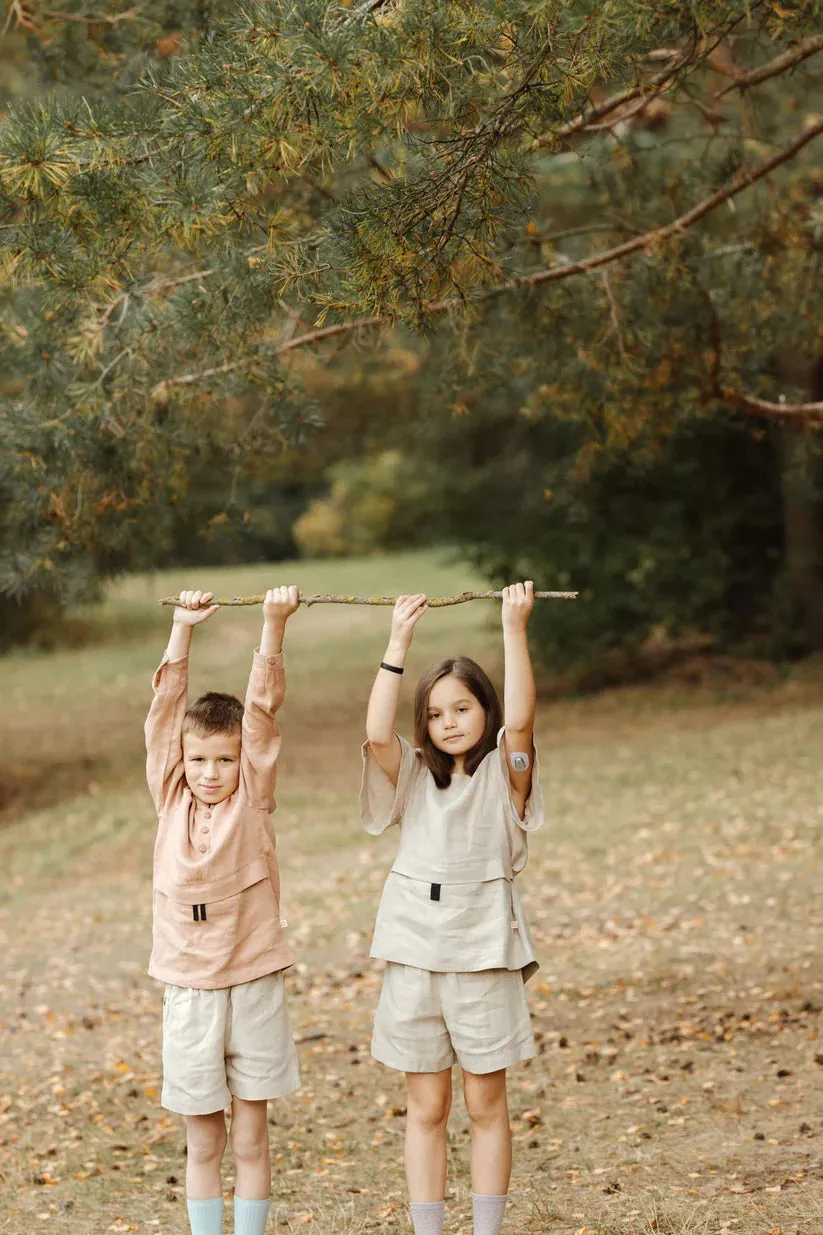 Kids Linen Shorts for Summer with Insulin Pump Pockets - OEKO-TEX® Certified, Sizes 5-14Y