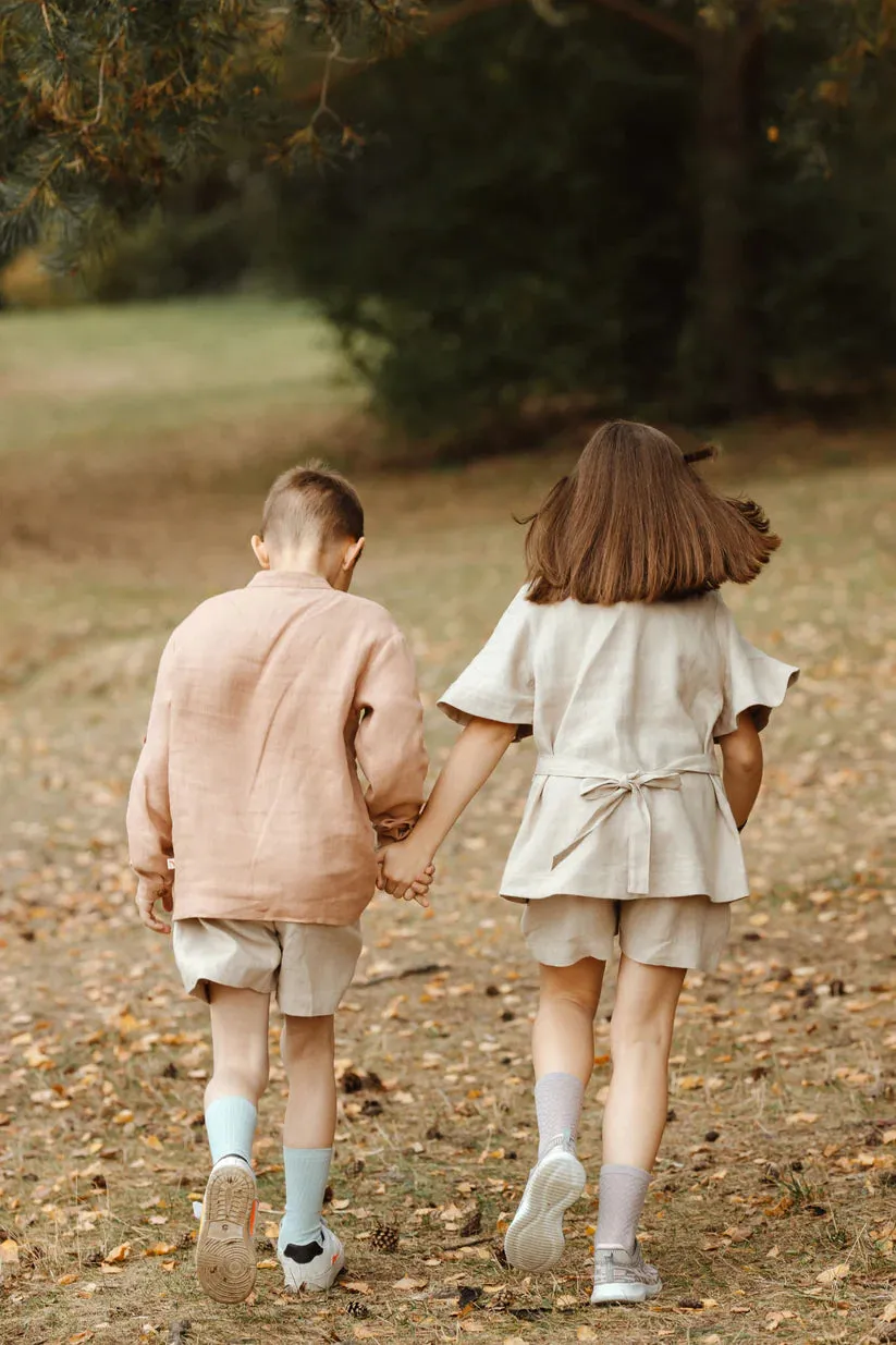 Kids Linen Shorts for Summer with Insulin Pump Pockets - OEKO-TEX® Certified, Sizes 5-14Y