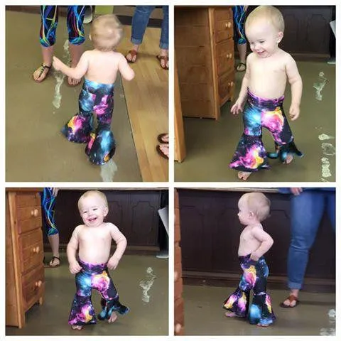 Kids UV Glow Galaxy Bell Bottom Flares