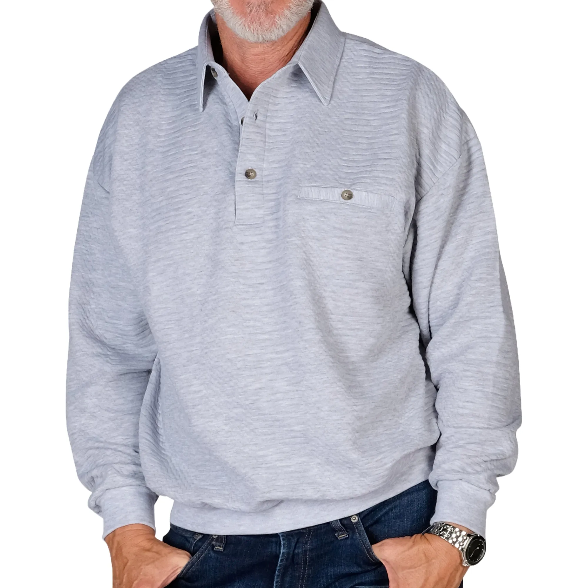 LD Sport Solid Textured Long Sleeve Banded Bottom Shirt 6094-950 Grey Heather