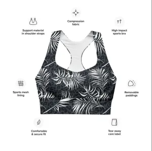 Longline Max Support Compression Sports bra- Palm Frond