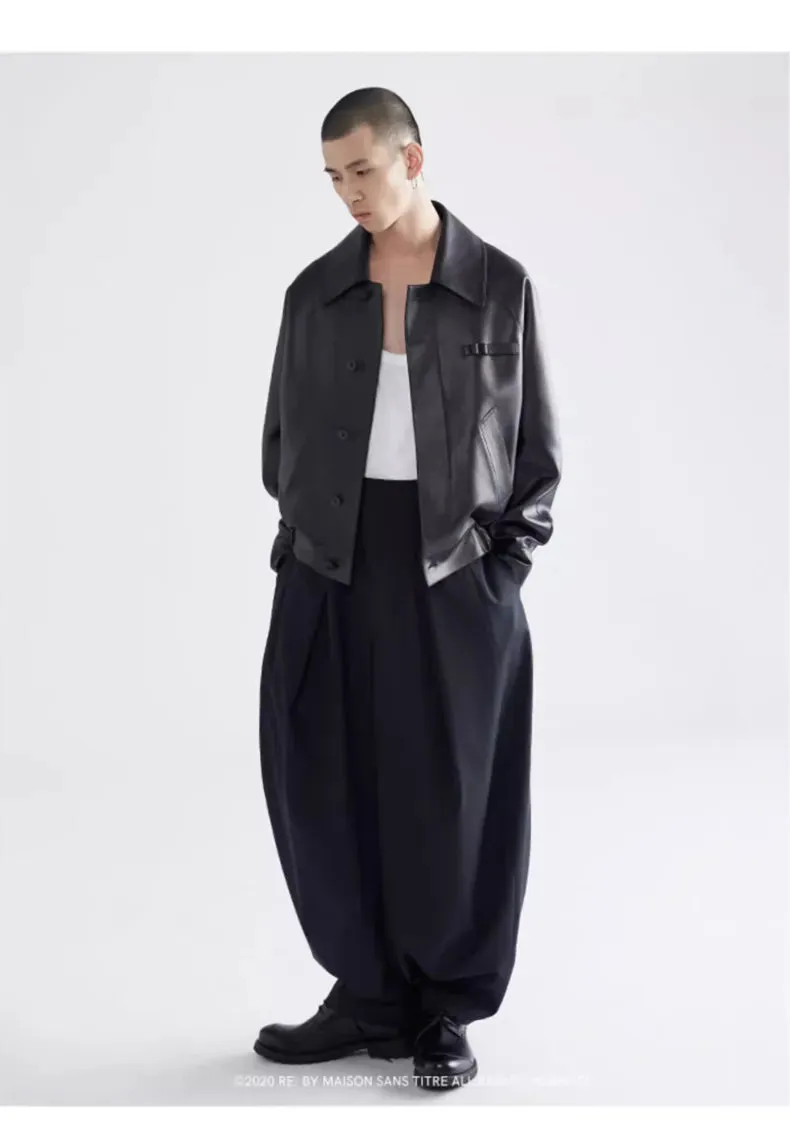Loose Casual Black Lantern Baggy Pants
