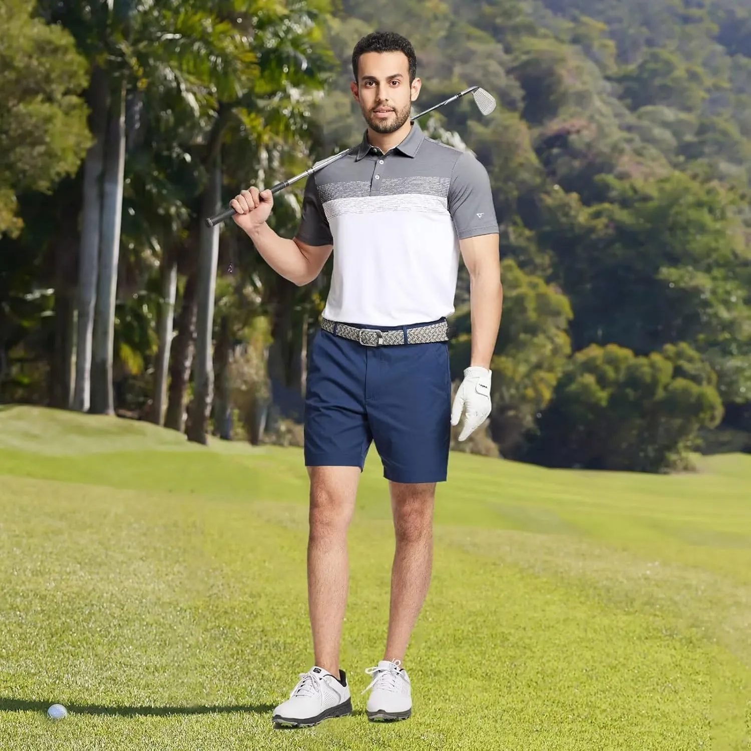 M MAELREG Golf Shirts for Men Dry Fit Performance Chest Print Color Block Moisture Wicking Casual Short Sleeve Polo Shirts