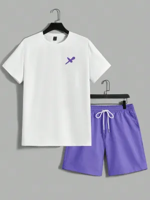Manfinity EMRG Men's Knitted Short Sleeve Top And Woven Shorts Set