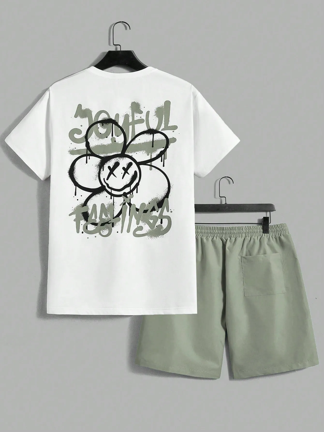 Manfinity EMRG Men's Knitted Short Sleeve Top And Woven Shorts Set