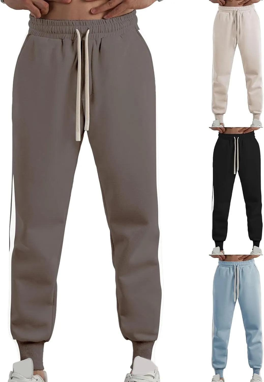 Mens Autumn and Winter Trend Versatile Tapered Pants Fashion High Waisted Solid Color Pants Drawstring Casual Loose Fit Pant