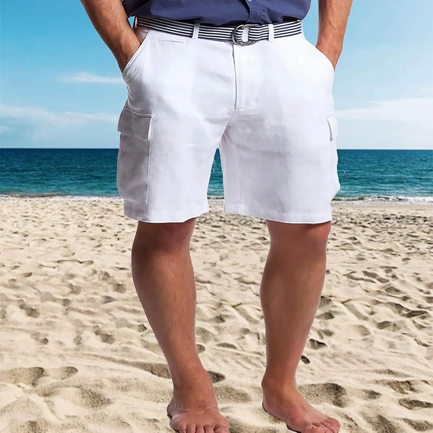 Mens Cotton Linen Shorts 2024 Elastic Waist Drawstring Casual Summer Beach Yoga Shorts Lightweight Board Shorts