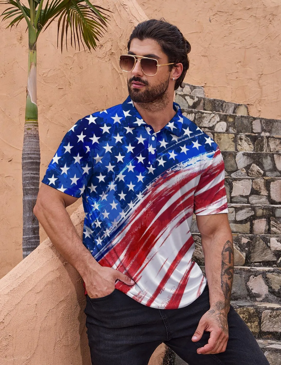 Mens Golf Polo Shirts - Hawaiian Print Golf Shirt for Men Quick-Dry Moisture Wicking Casual Breathable Polo Shirt