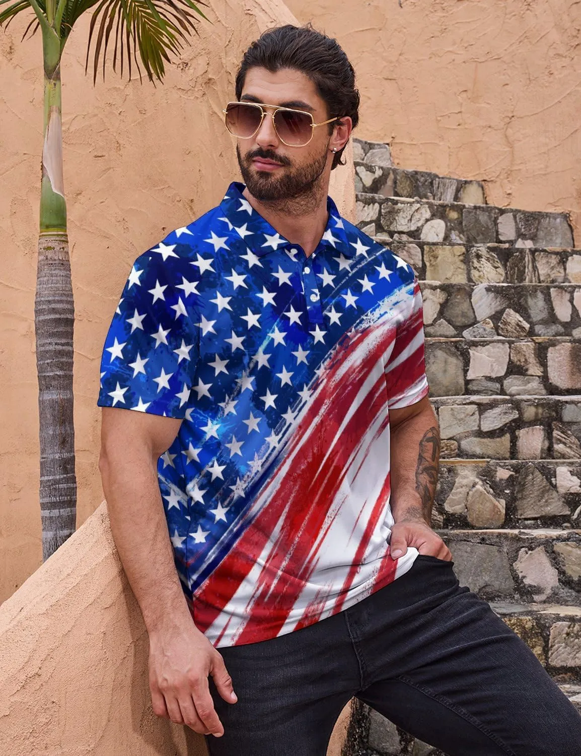 Mens Golf Polo Shirts - Hawaiian Print Golf Shirt for Men Quick-Dry Moisture Wicking Casual Breathable Polo Shirt