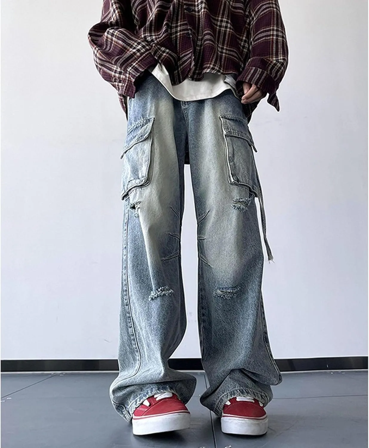 Men's Ripped Jeans Slim Fit Distressed Stretch Denim Pants Y2K Cargo Skinny Jeans for Men 2025