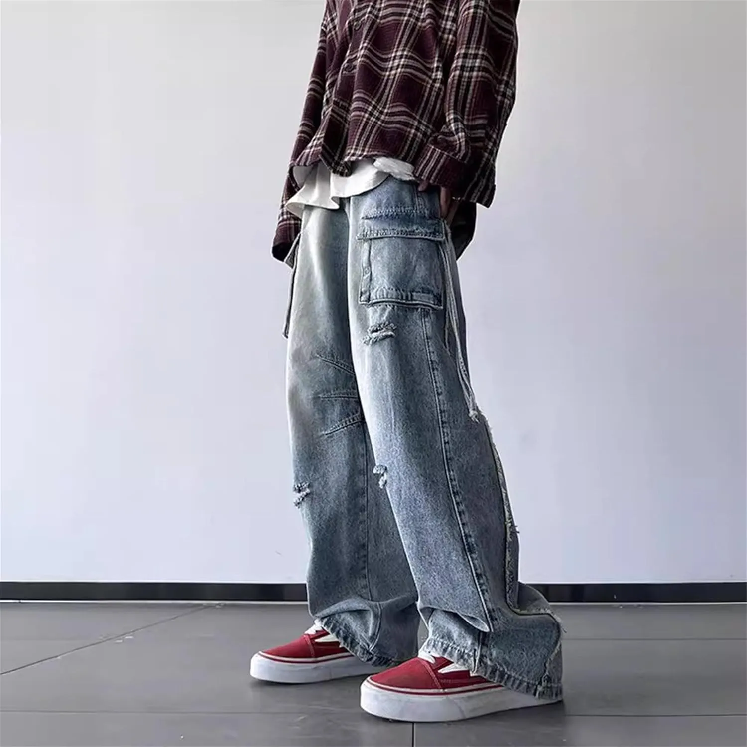 Men's Ripped Jeans Slim Fit Distressed Stretch Denim Pants Y2K Cargo Skinny Jeans for Men 2025