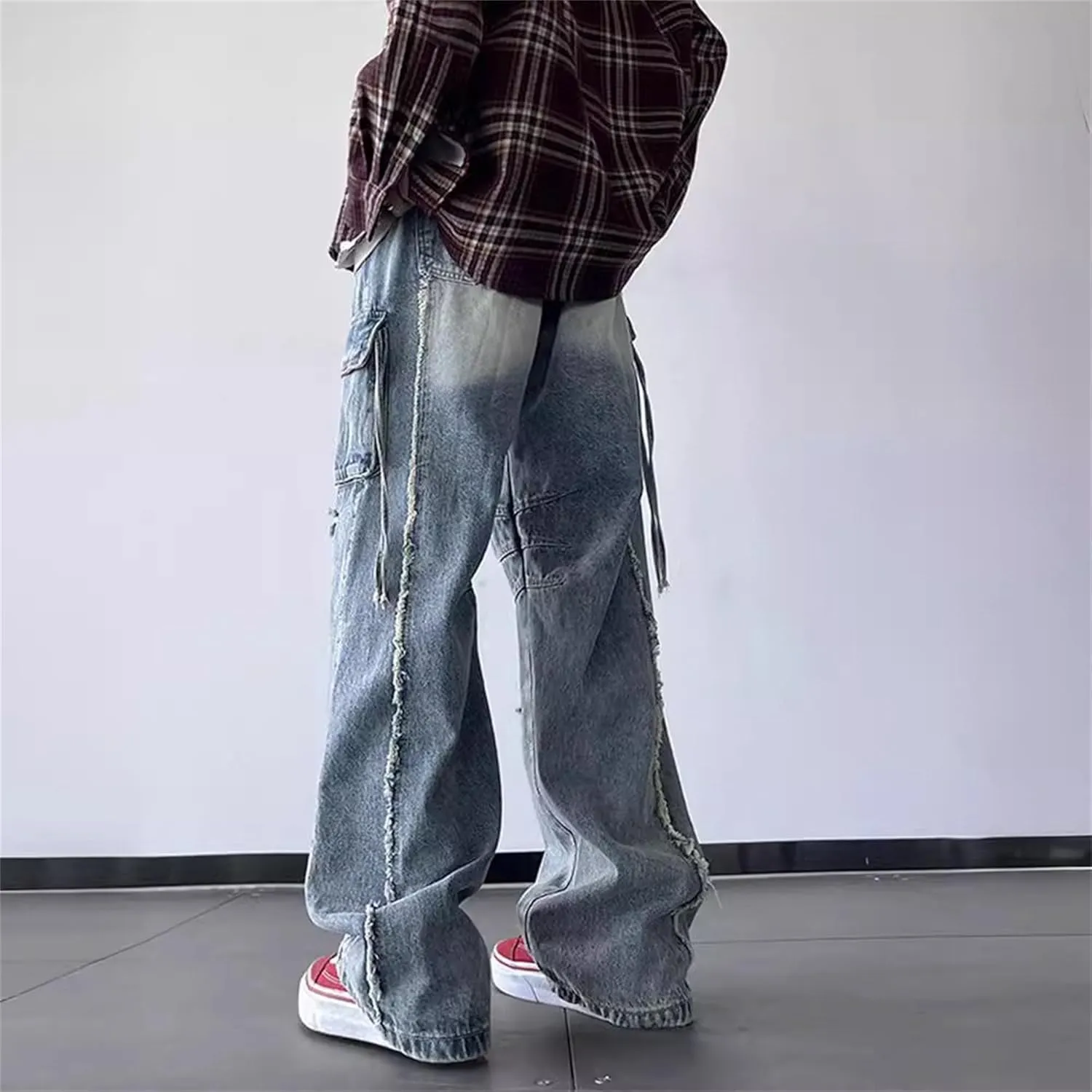 Men's Ripped Jeans Slim Fit Distressed Stretch Denim Pants Y2K Cargo Skinny Jeans for Men 2025