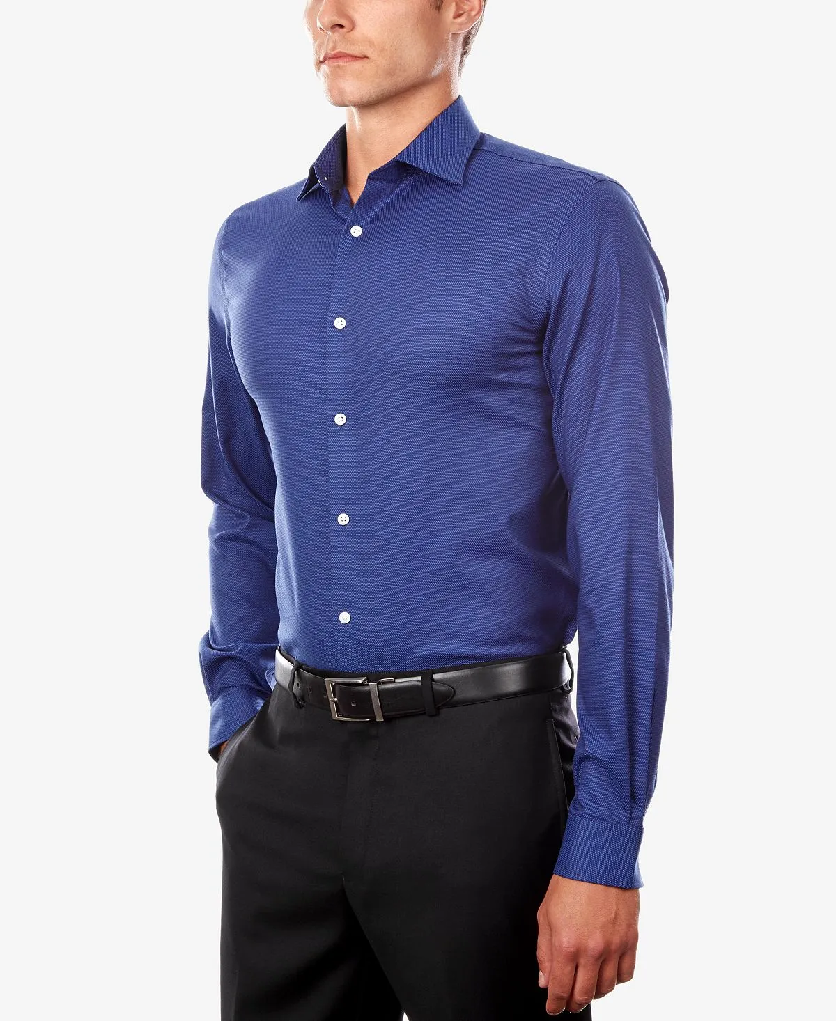 Michael Kors Men's Regular Fit Airsoft No Iron Shirt, Blue