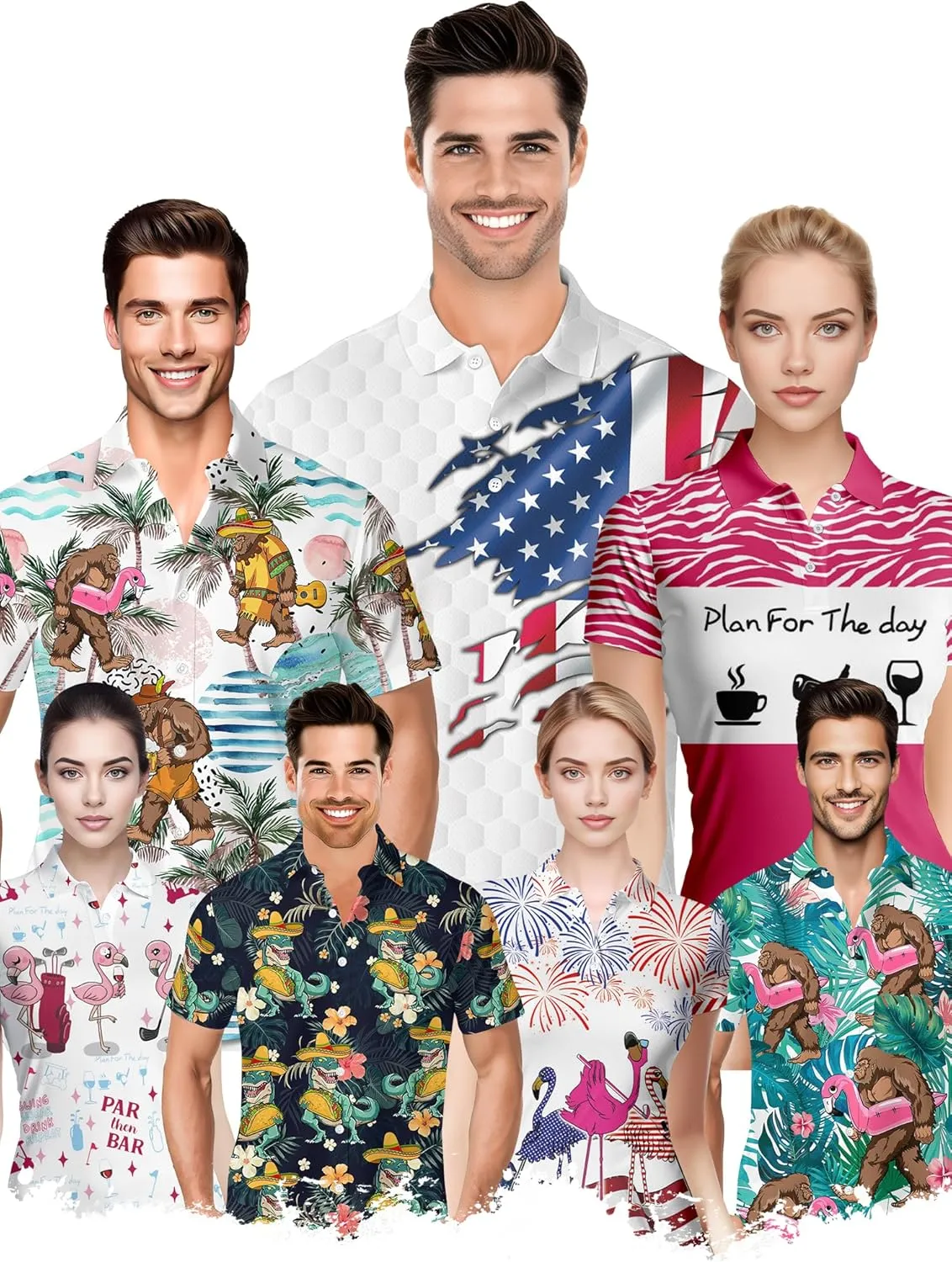 PAGYMO Funny Golf Shirts for Men Crazy Print Moisture Wicking Performance Graphic Short Sleeve Mens Polo Shirt