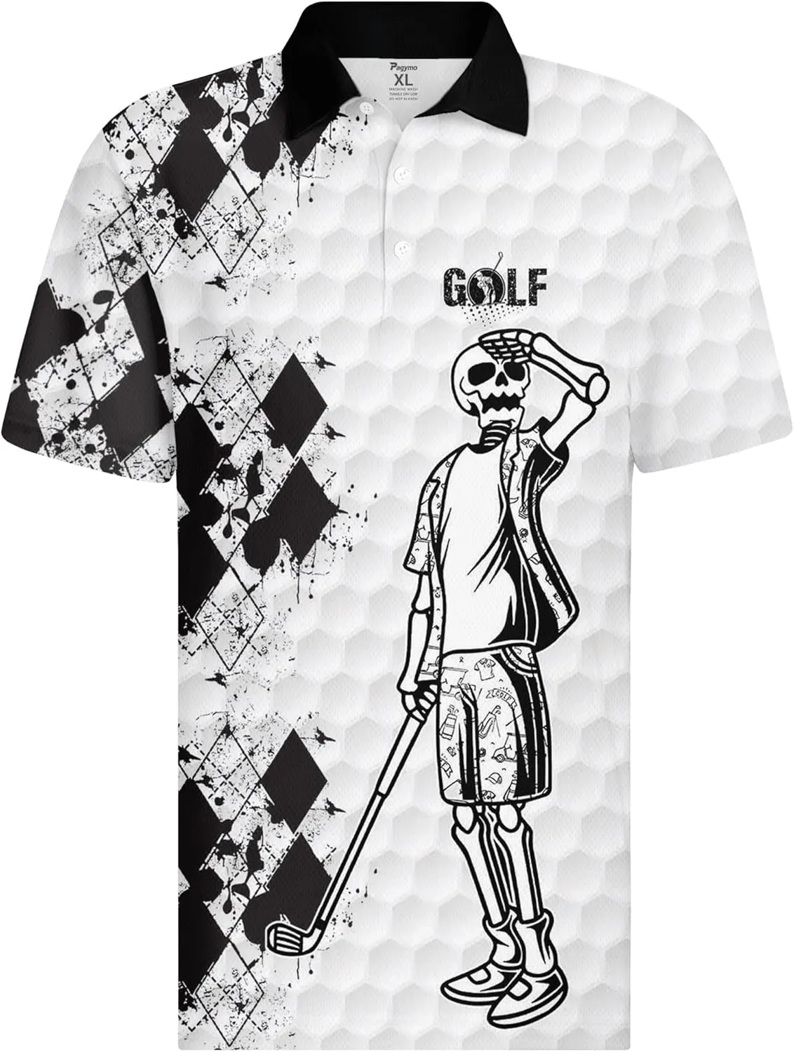 PAGYMO Funny Golf Shirts for Men Crazy Print Moisture Wicking Performance Graphic Short Sleeve Mens Polo Shirt