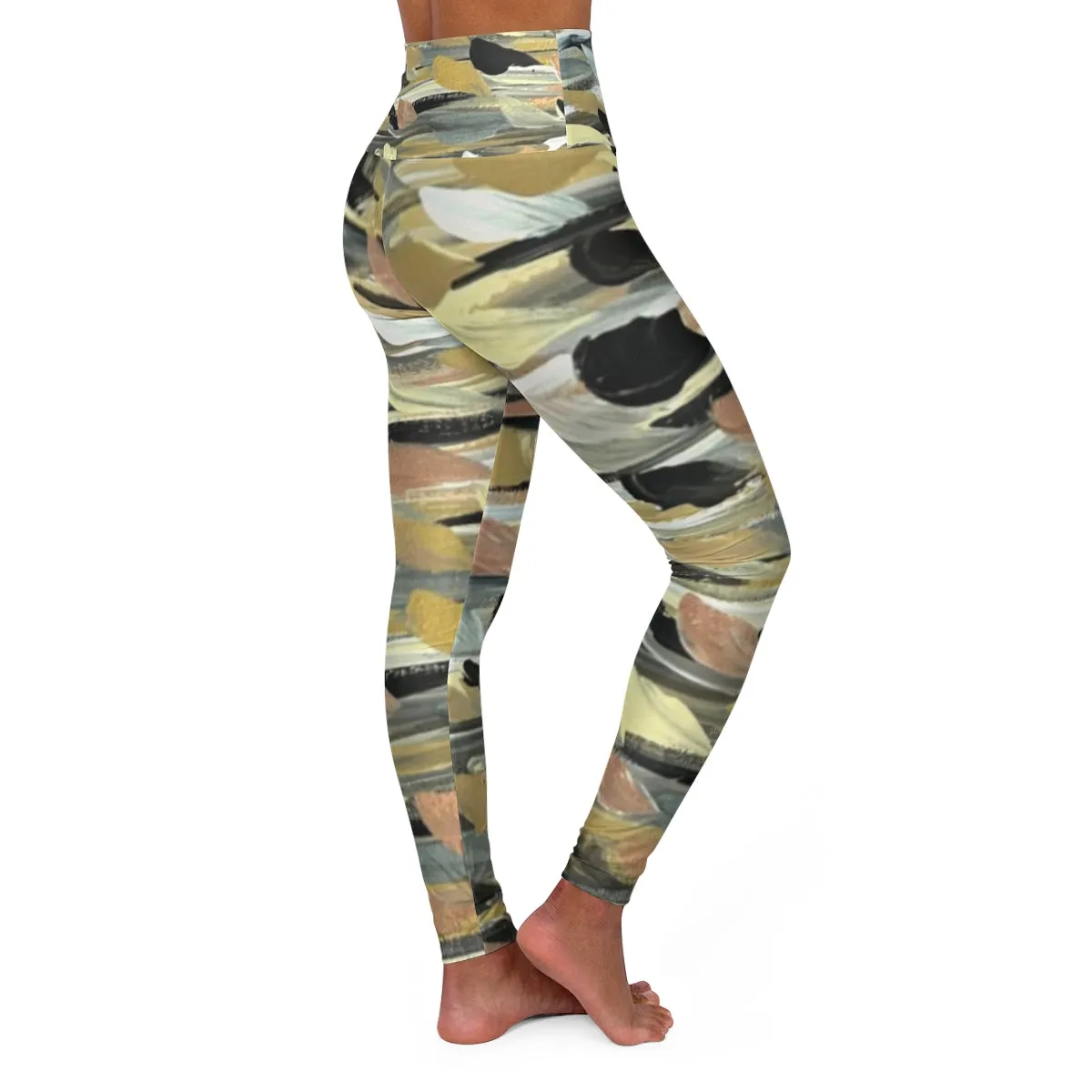 Rose Gold Brushstrokes High Waisted Yoga Leggings
