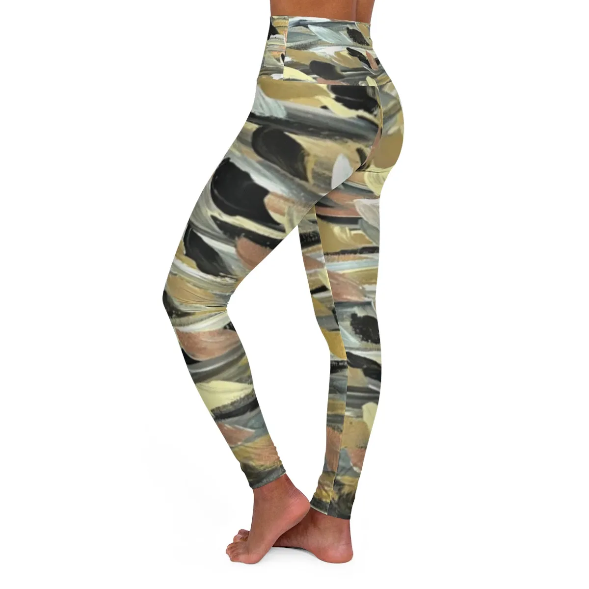 Rose Gold Brushstrokes High Waisted Yoga Leggings