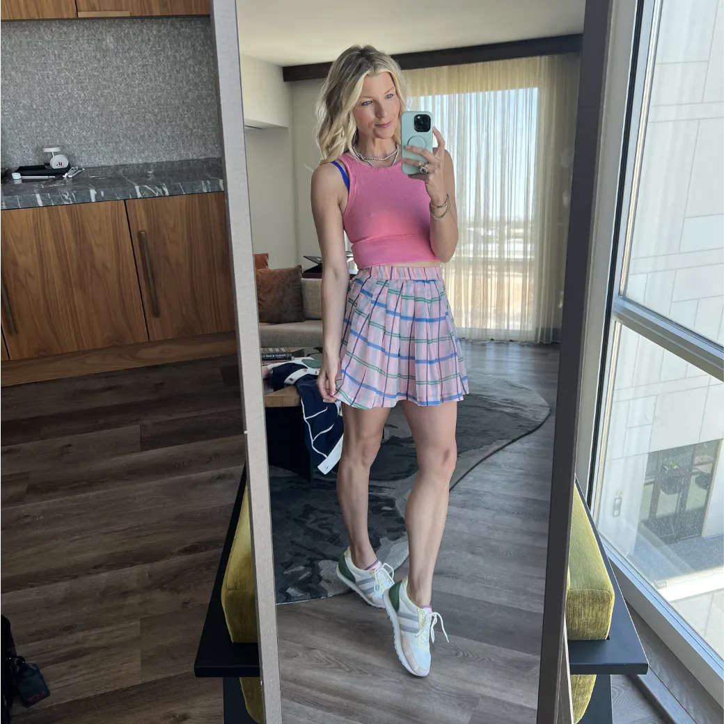 SAMPLE - The Classic Pleated Tennis Skirt - Pink & Blue Plaid