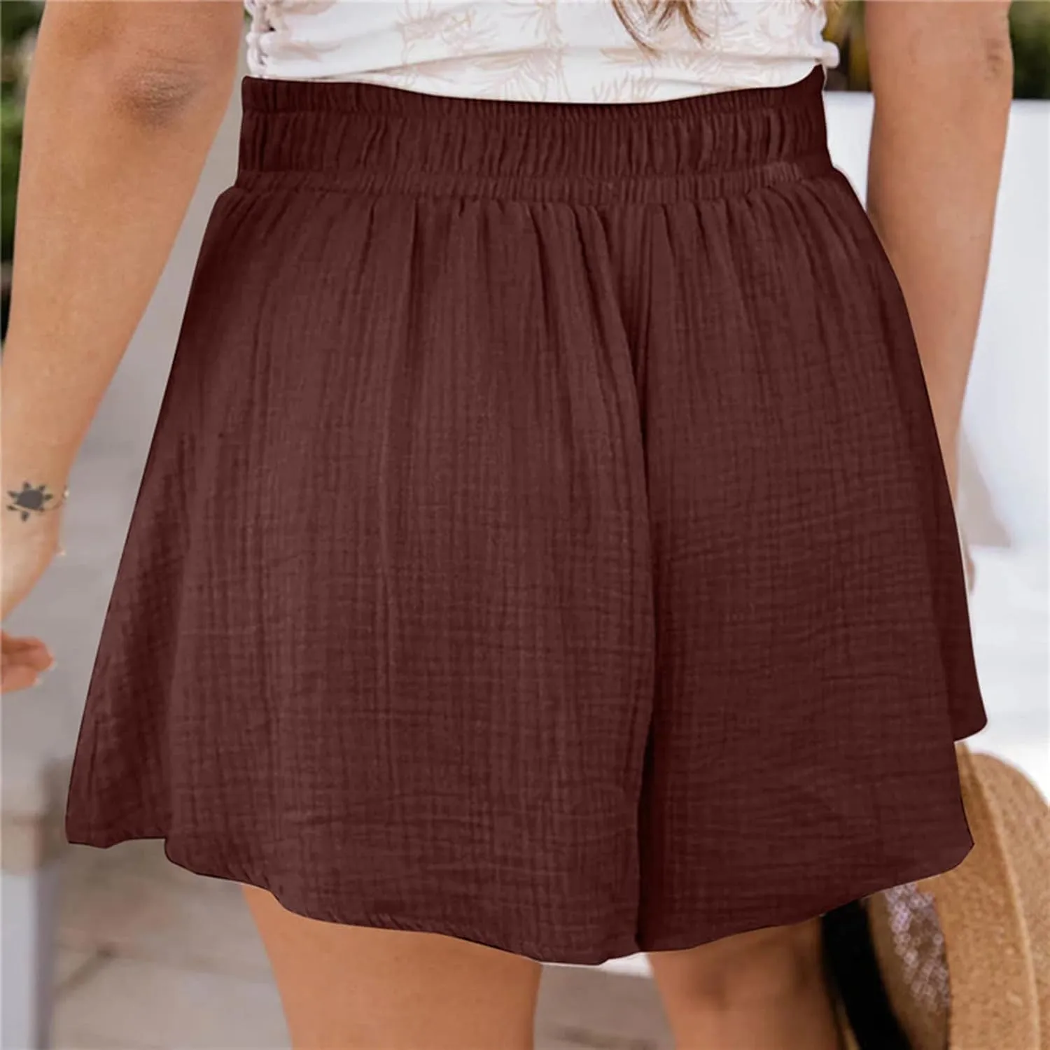 Shorts for Women Summer Casual Elastic High Waisted Wide Leg Shorts Beach Vacation Loose Comfy Fashion Outfits