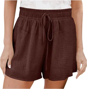 Shorts for Women Summer Casual Elastic High Waisted Wide Leg Shorts Beach Vacation Loose Comfy Fashion Outfits