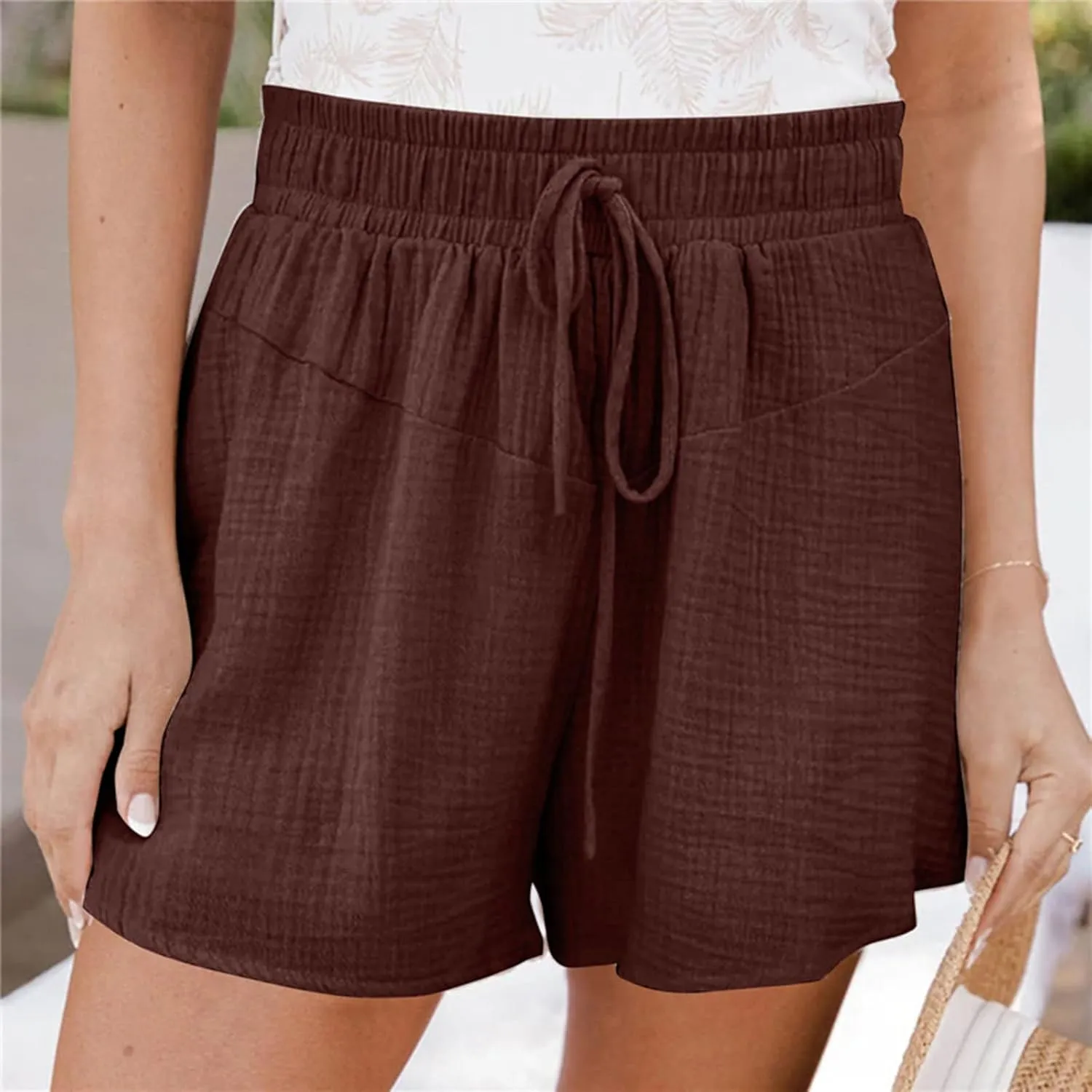 Shorts for Women Summer Casual Elastic High Waisted Wide Leg Shorts Beach Vacation Loose Comfy Fashion Outfits