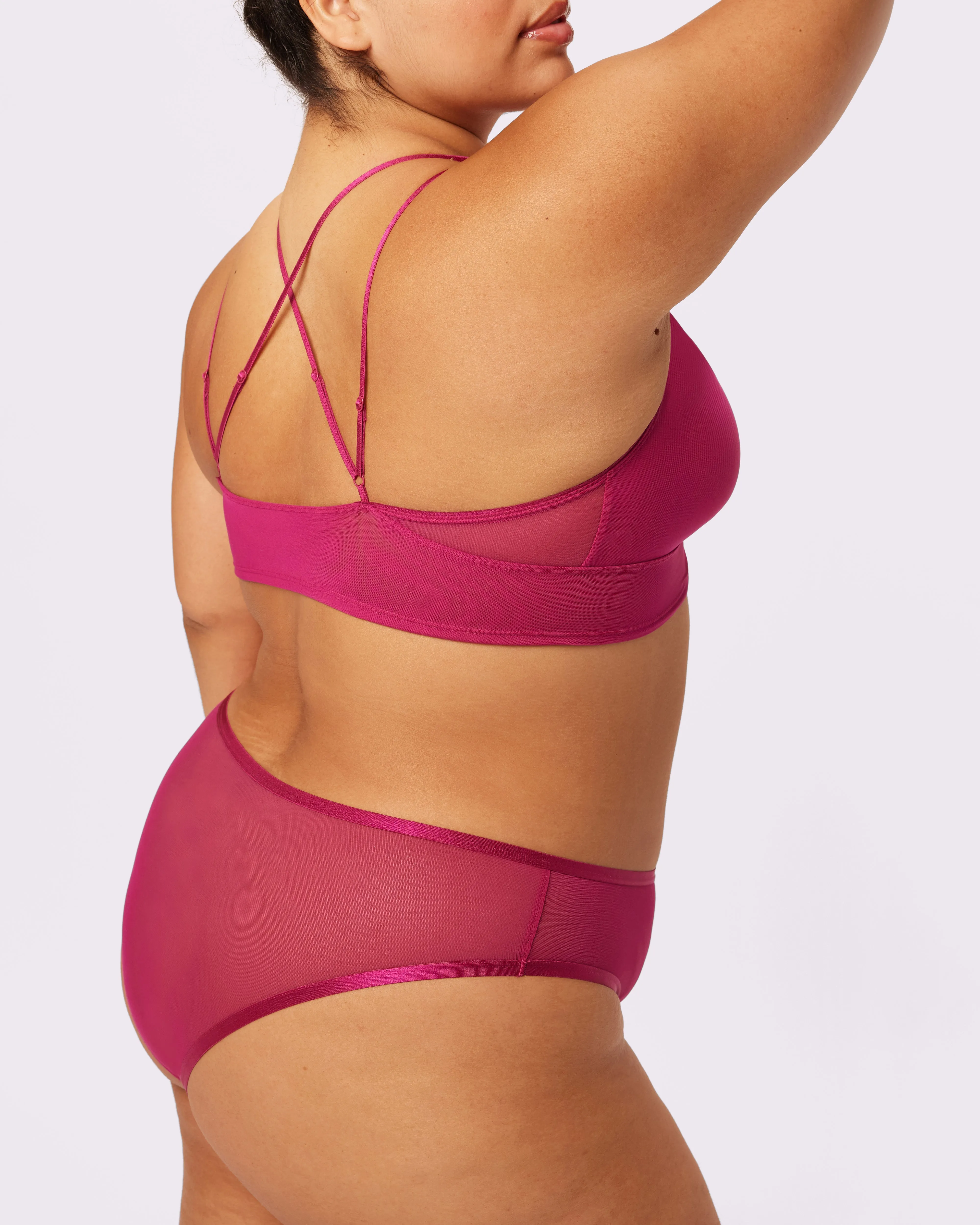 Strappy Longline Bralette | Silky Mesh | Archive (Maraschino)