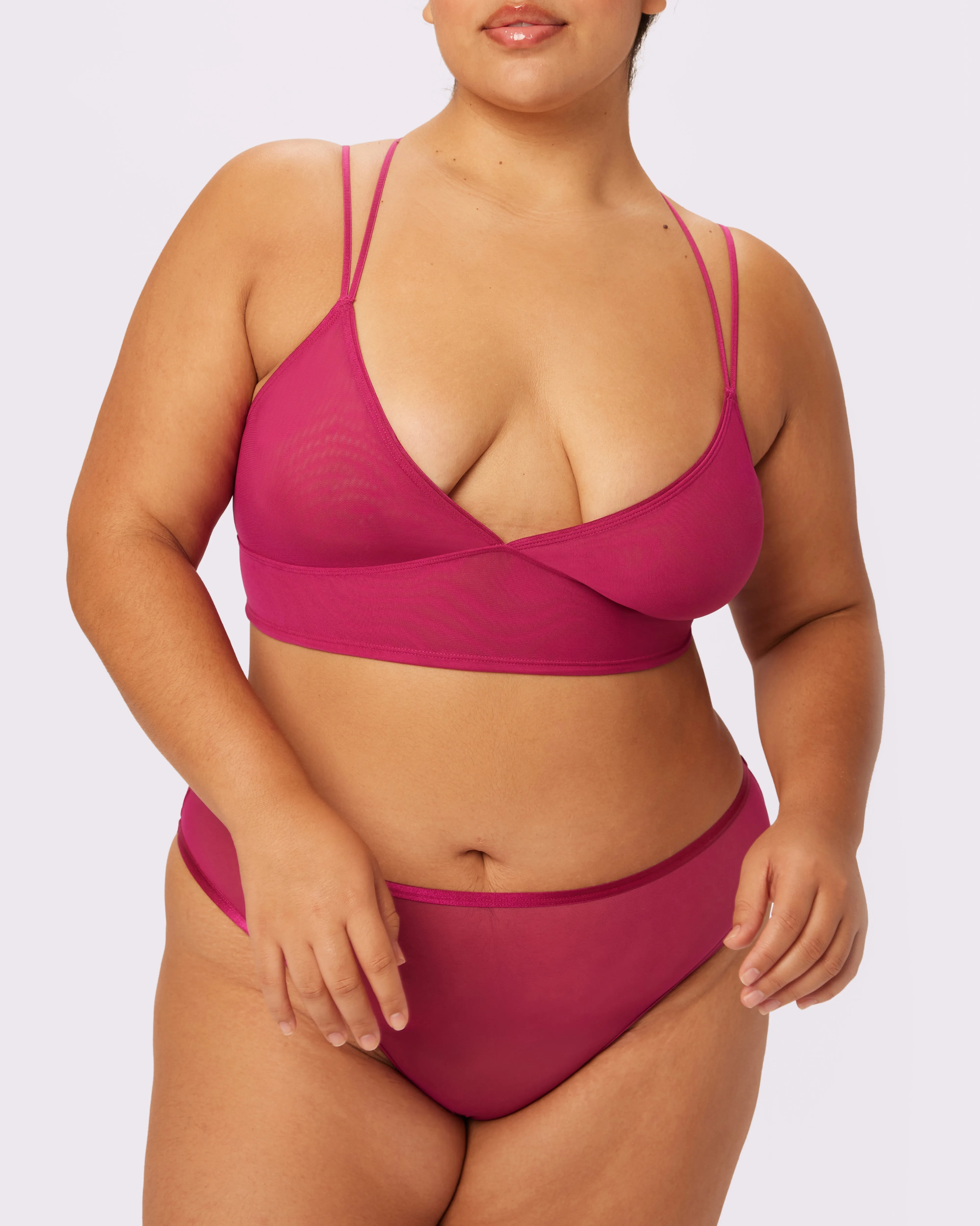 Strappy Longline Bralette | Silky Mesh | Archive (Maraschino)
