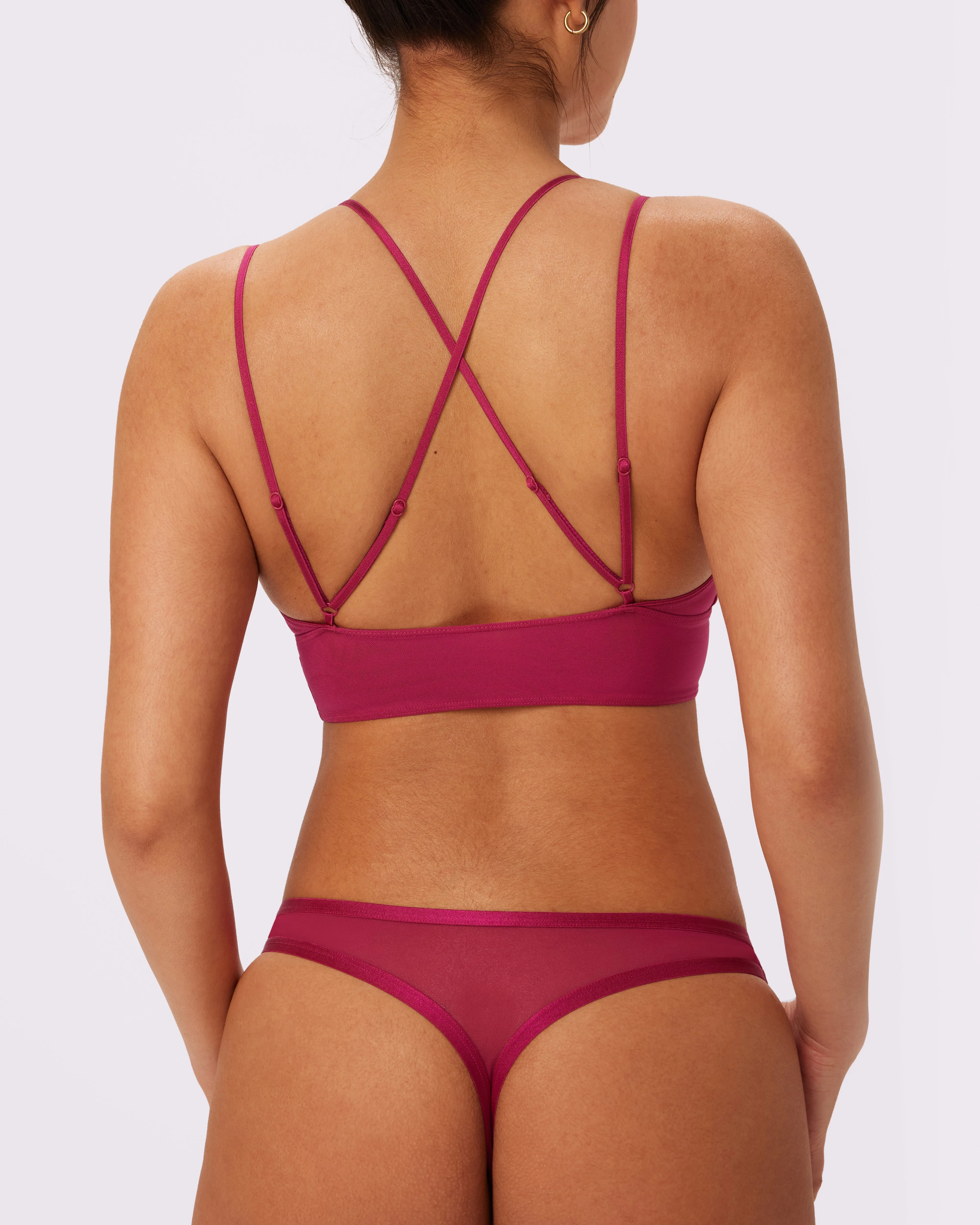 Strappy Longline Bralette | Silky Mesh | Archive (Maraschino)