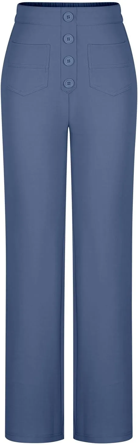 Women's Spring 2025 Pants Casual High Waist Straight Leg Pant Business Button Down Work Pants Trousers with Pockets